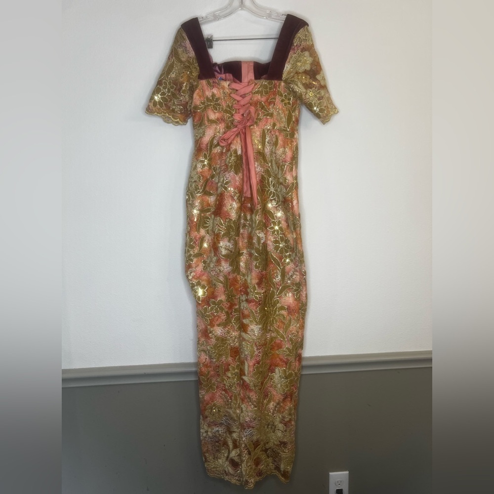 Oscar de la Renta STYLE Dress mermaid Floral Velvet Lace Gown Vintage inspired - Picture 6 of 14